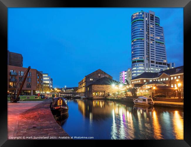 Granary Wharf at Dusk Leeds Framed Print by Mark Sunderland