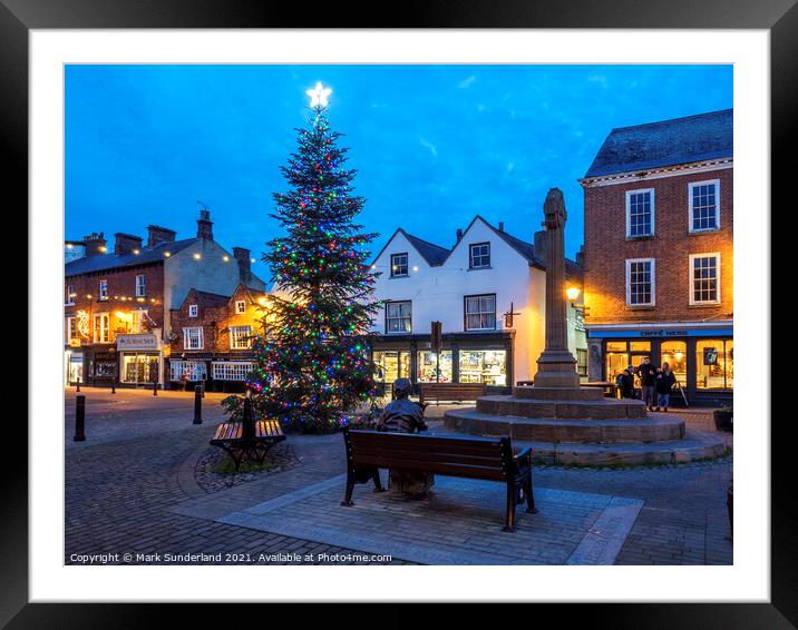Knaresborough Market Place at Christmas Framed Mounted Print by Mark Sunderland