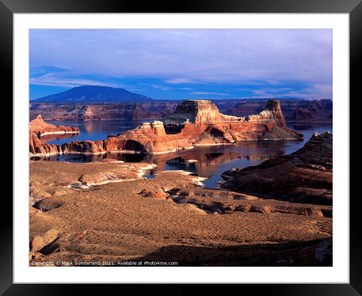 Padre Bay and Gunsight Butte from Romana Mesa Framed Mounted Print by Mark Sunderland