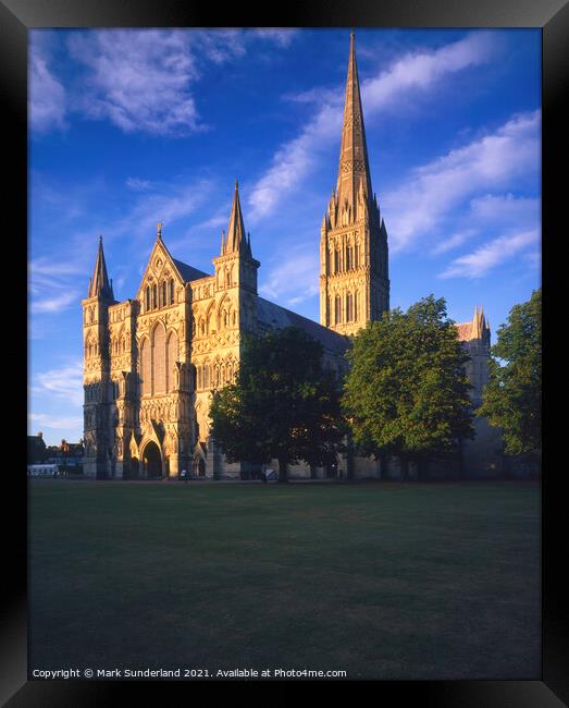 Salisbury Cathedral at Sunset Framed Print by Mark Sunderland