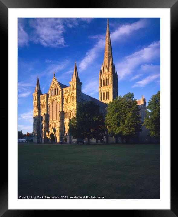 Salisbury Cathedral at Sunset Framed Mounted Print by Mark Sunderland
