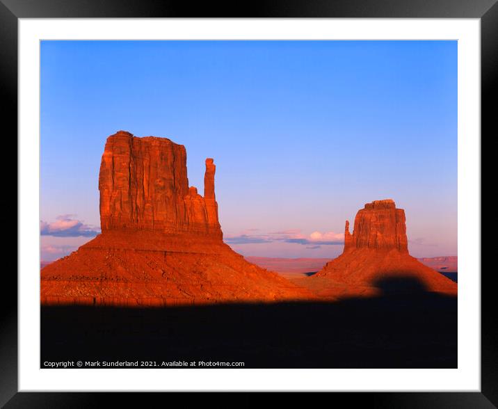 The Mittens at Sunset Monument Valley Framed Mounted Print by Mark Sunderland