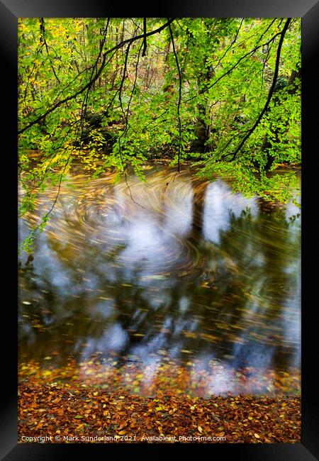 Swirling Leaves in the River Wharfe Strid Wood Wharfedale Framed Print by Mark Sunderland