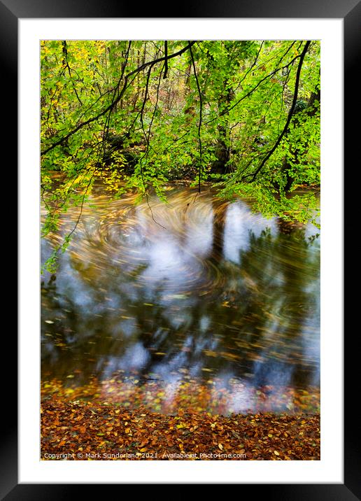Swirling Leaves in the River Wharfe Strid Wood Wharfedale Framed Mounted Print by Mark Sunderland