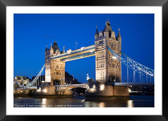 Tower Bridge over the River Thames at Dusk Framed Mounted Print by Mark Sunderland