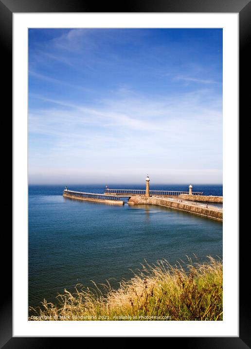 West and East Piers at Whitby Framed Mounted Print by Mark Sunderland