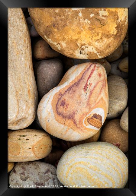 Colourful Stones on the Beach at Hayburn Wyke Framed Print by Mark Sunderland