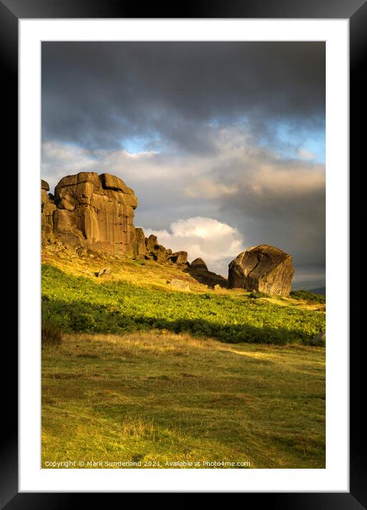 Clouds Clearing Over Cow and Calf Rocks Ilkley Moor Framed Mounted Print by Mark Sunderland