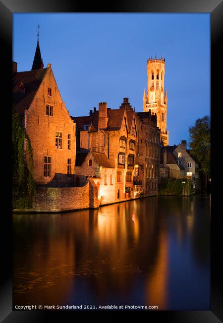 River Dijver and Belfort Bruges Framed Print by Mark Sunderland