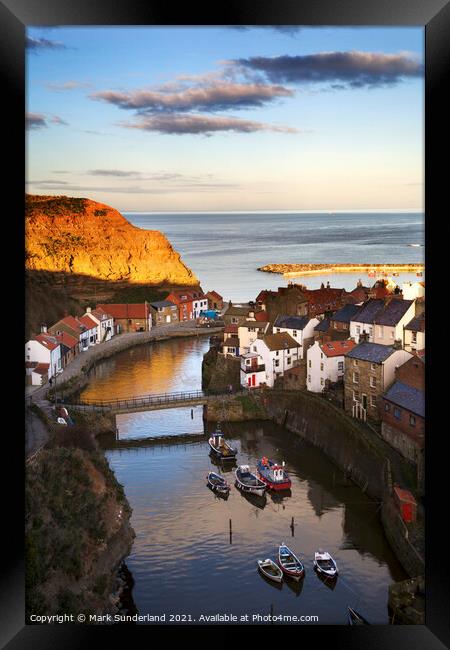 Staithes at Sunset North Yorkshire England Framed Print by Mark Sunderland
