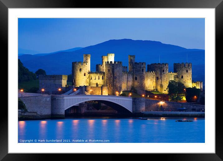 Conway Castle at Dusk Framed Mounted Print by Mark Sunderland