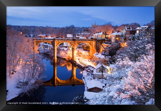 Viaduct and River Nidd in Winter Knaresborough Framed Print by Mark Sunderland