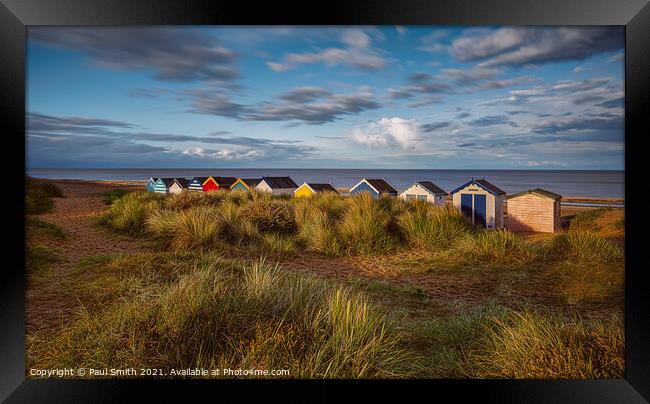 Southwold Beach Huts at Sunset Framed Print by Paul Smith