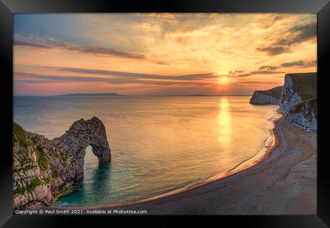 Durdle Door Sunset Framed Print by Paul Smith