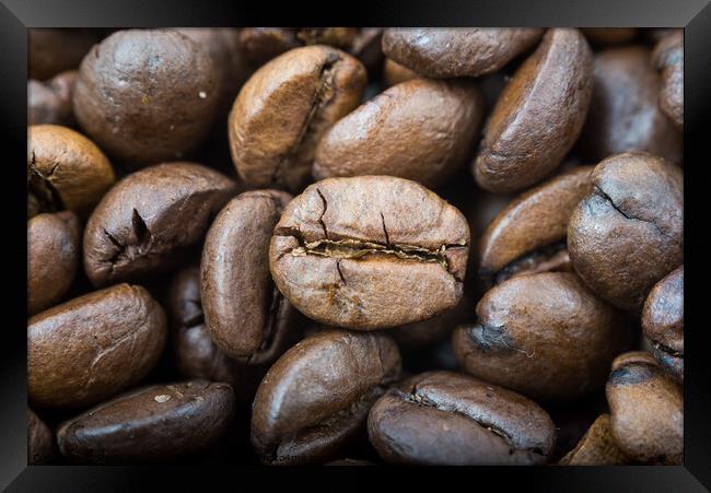 Dark roasted coffee beans ,close up Framed Print by Emils Vanags