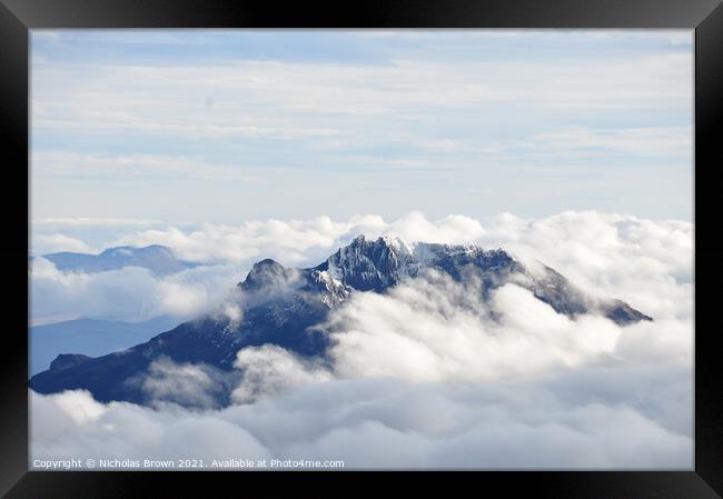 Sincholagua shrouded in cloud Framed Print by Nicholas Brown