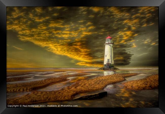 Talacre Lighthouse at Sunset Framed Print by Paul Anderson