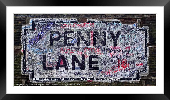 Penny Lane L18 old street sign Framed Mounted Print by Paul Anderson