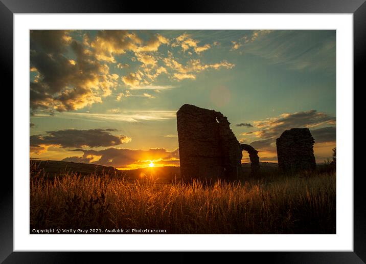Sunset at Clun Castle Framed Mounted Print by Verity Gray