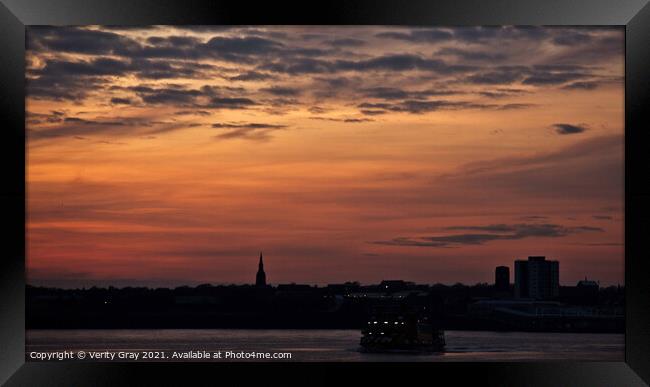 Sunset over Liverpool Framed Print by Verity Gray