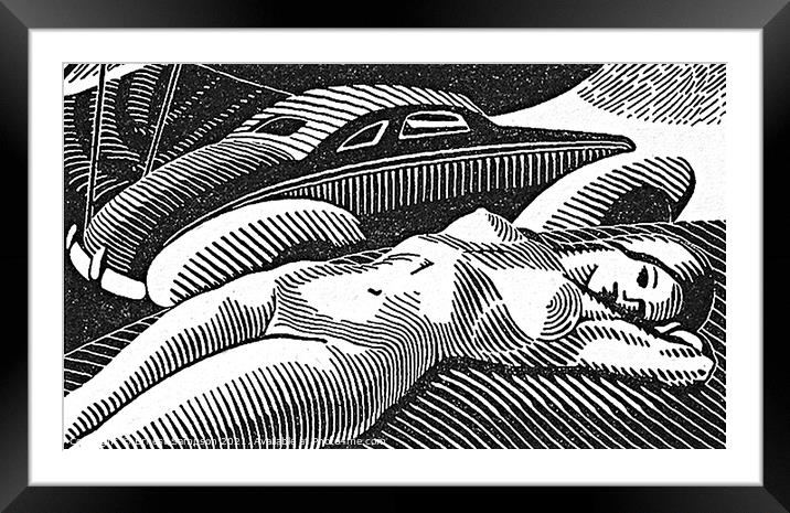 Nude Woman Lying Down Posing.  Framed Mounted Print by Ernest Sampson