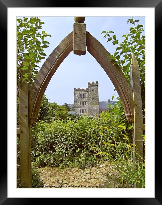 Pengersick Castle, Garden And Wooden Arch Cornwall Framed Mounted Print by Ernest Sampson