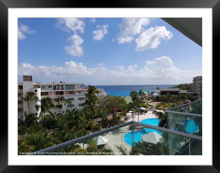 Sint Maarten Philipsburg April 20 2021 view of Sonesta Maho Beach Resort's apartments. Beautiful blue sky and ocean Framed Mounted Print by Anish Punchayil Sukumaran