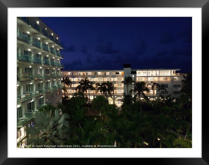 Sint Maarten Philipsburg April 20 2021 night view of Sonesta Maho Beach Resort's apartments Framed Mounted Print by Anish Punchayil Sukumaran