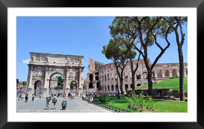 ROME, ITALY - July 7 2022: Colosseum in Rome, Italy. Ancient Roman Colosseum is one of the main tourist attractions in Italy People visit the famous Colosseum in Roma centre. tourism after covid 19 Framed Mounted Print by Anish Punchayil Sukumaran