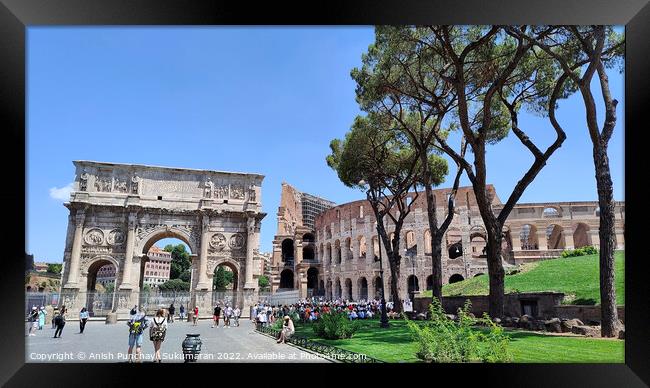 ROME, ITALY - July 7 2022: Colosseum in Rome, Italy. Ancient Roman Colosseum is one of the main tourist attractions in Italy People visit the famous Colosseum in Roma centre. tourism after covid 19 Framed Print by Anish Punchayil Sukumaran