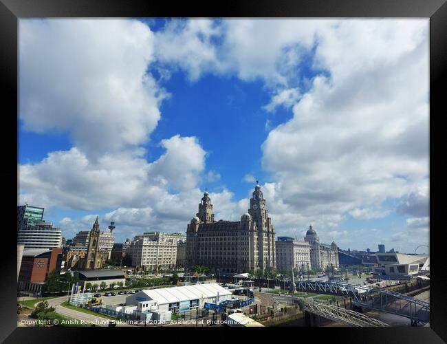 Liverpool England may 30 2023 a view of liverpool port and sourrending area and famous liver building Framed Print by Anish Punchayil Sukumaran