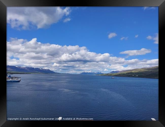 Tranquil Horizon: Beauty of Eyjafjörður Bay and Icelandic Scenic Coast Framed Print by Anish Punchayil Sukumaran