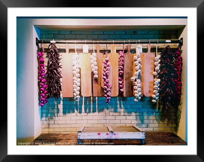 hanging display of onions garlic and red chillies Framed Mounted Print by Anish Punchayil Sukumaran