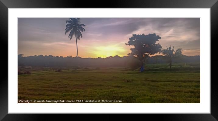 orange Sunset in Kerala, cloudy sky and coconut tree Framed Mounted Print by Anish Punchayil Sukumaran