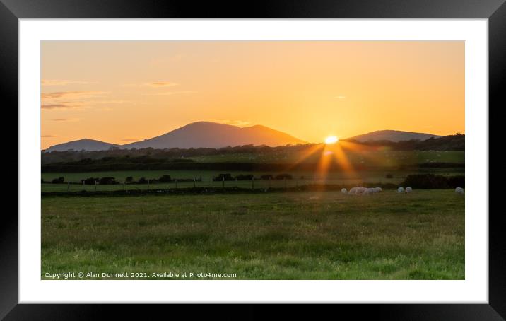 Sunset behind the Welsh Hills Framed Mounted Print by Alan Dunnett