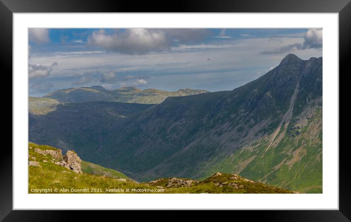 Langdale Pikes and beyond Framed Mounted Print by Alan Dunnett