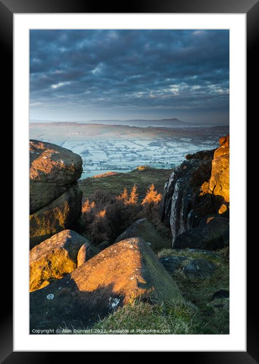 Sunrise beyond the Roaches-3410 Framed Mounted Print by Alan Dunnett