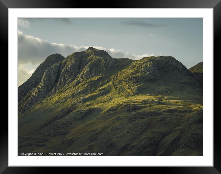 Majestic Langdale Pikes at Sunset Framed Mounted Print by Alan Dunnett