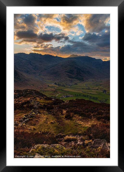 Sunset behind Bow Fell from Side Pike Framed Mounted Print by Alan Dunnett