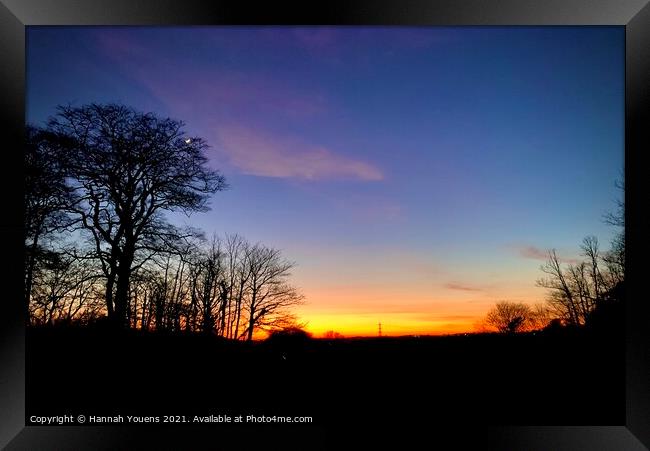 Trees at dusk on sparkwell bridge Framed Print by Hannah Youens