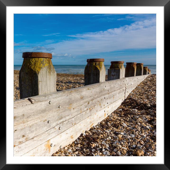 Wooden groyne on Eastbourne shingle beach Framed Mounted Print by Photimageon UK