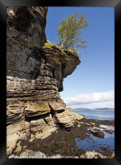 Eroded, overhanging sea cliffs and trees near Elgol, Isle of Skye Framed Print by Photimageon UK