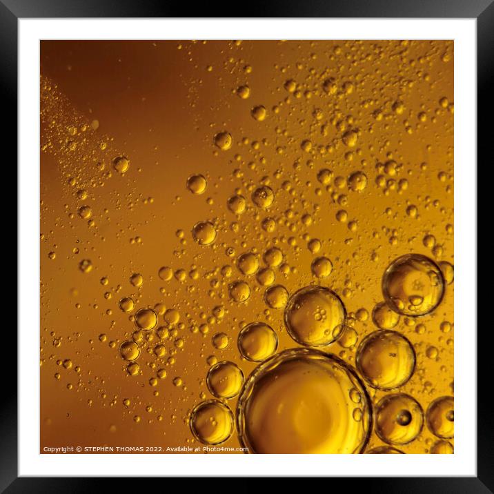 Golden Bubbles- Water and Oil Abstract Framed Mounted Print by STEPHEN THOMAS