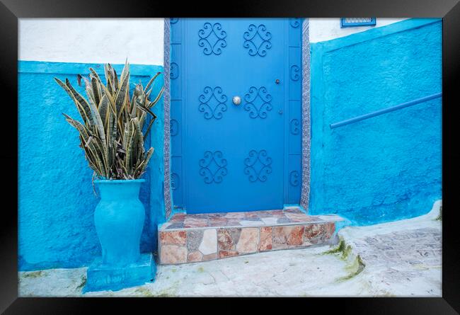 Blue Painted Door, Rabat, Morocco Framed Print by Neil Overy