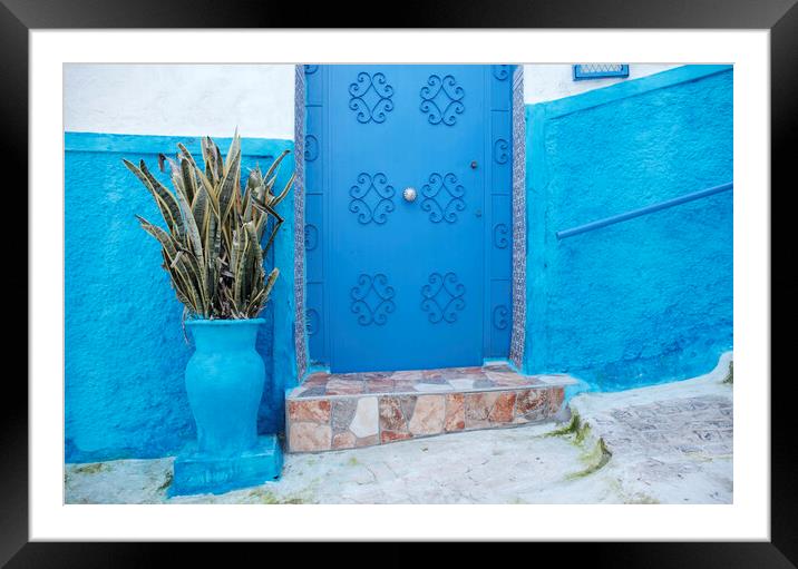 Blue Painted Door, Rabat, Morocco Framed Mounted Print by Neil Overy