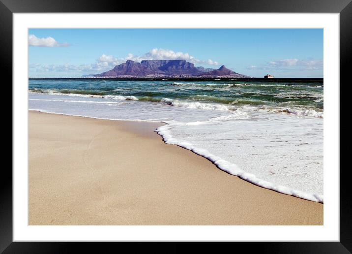 Table Mountain and Cape Town from Bloubergstrand over Table Bay Framed Mounted Print by Neil Overy