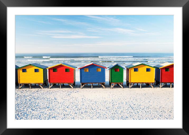 Beach Huts at Muizenberg Beach, Western Cape, Sout Framed Mounted Print by Neil Overy