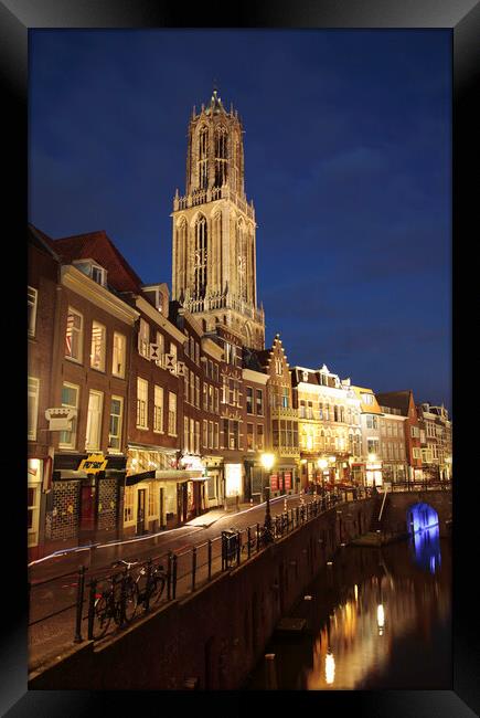 Utrecht Dom Tower at Night Framed Print by Neil Overy