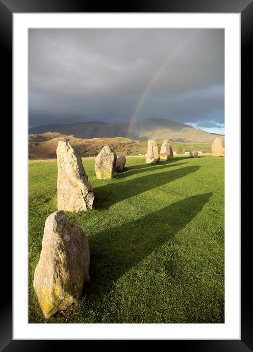 Castlerigg Stone Circle and Rainbow Framed Mounted Print by Neil Overy