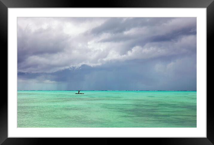 Storm Clouds gather over a boat, Zanzibar Framed Mounted Print by Neil Overy